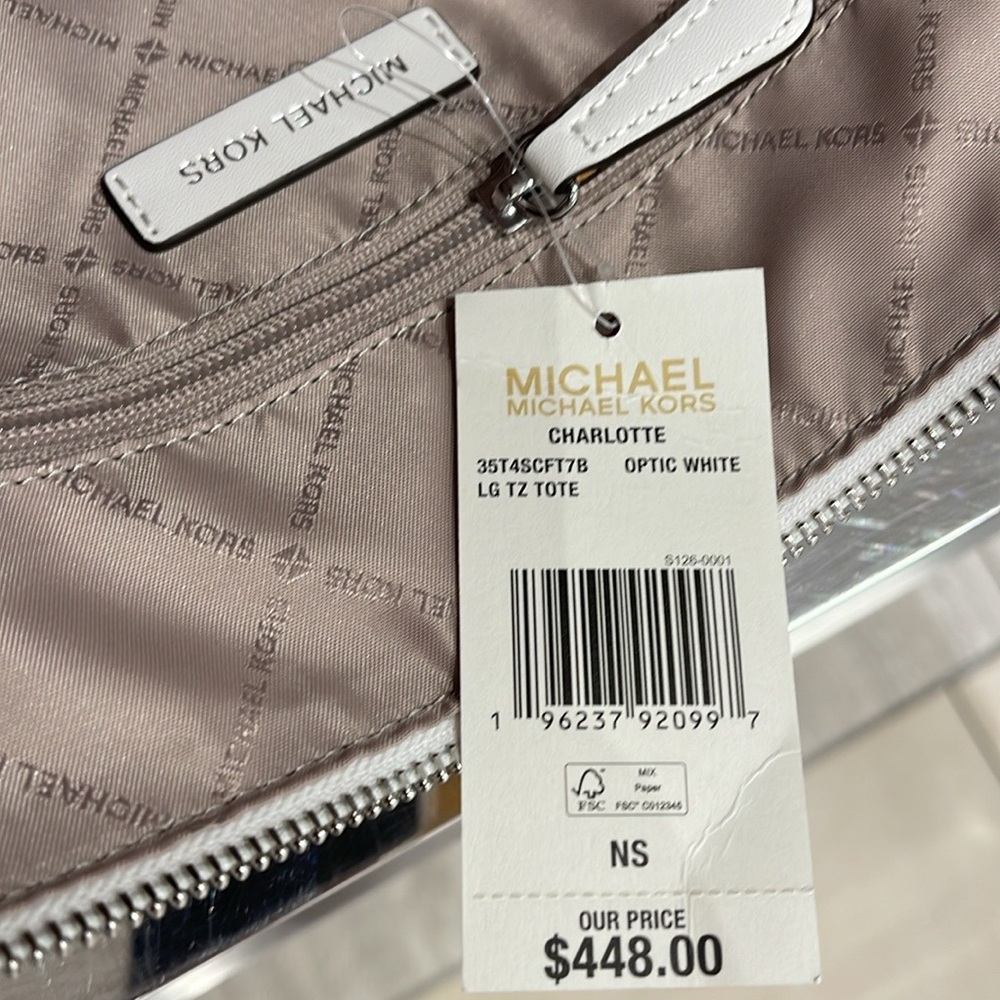 Michael Kors Charlotte Large Logo and Leather Top-Zip Tote Bag
Optic White 
NWT - Picture 5 of 16